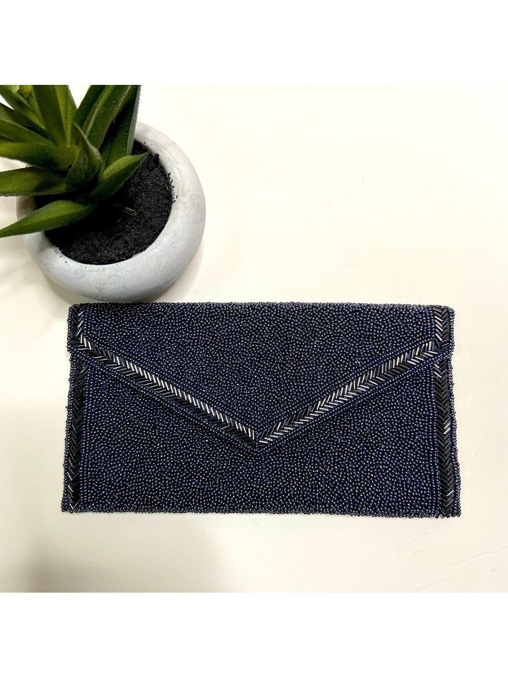 WALLACE VINTAGE Beaded Envelope Clutch Blue